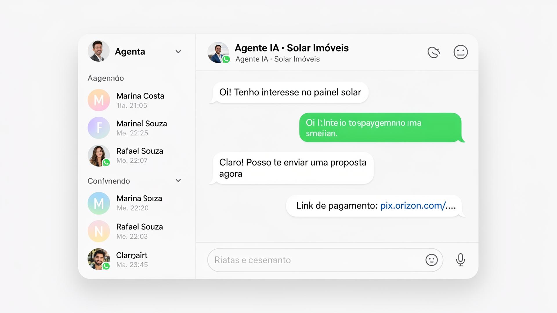 Conversa do agente IA no WhatsApp com envio de link de pagamento